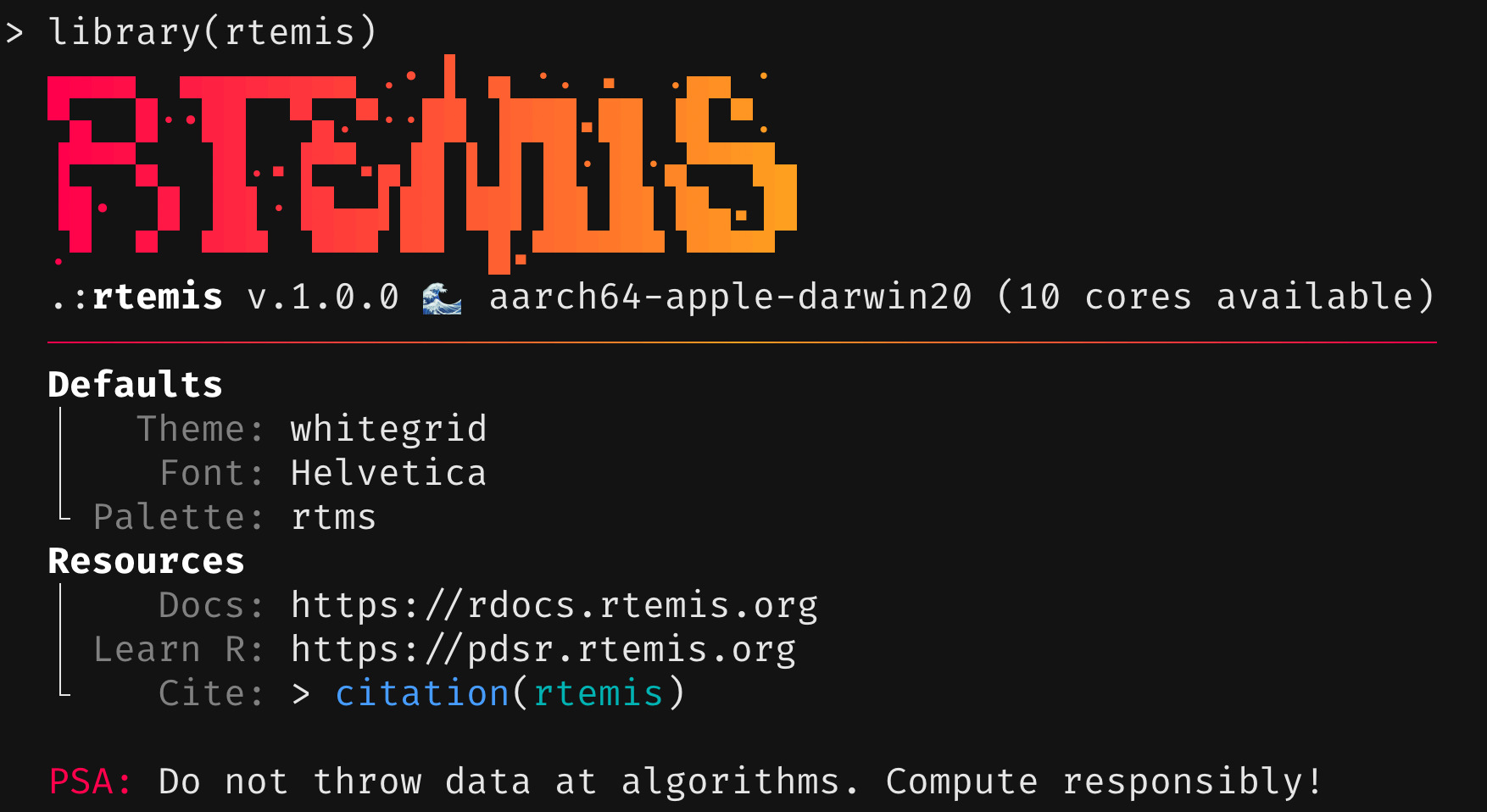 rtemis v1.0.0 console ascii